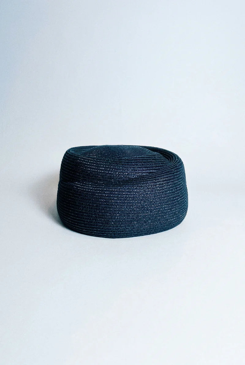 The Sable Collective Black Straw Pillbox Hat